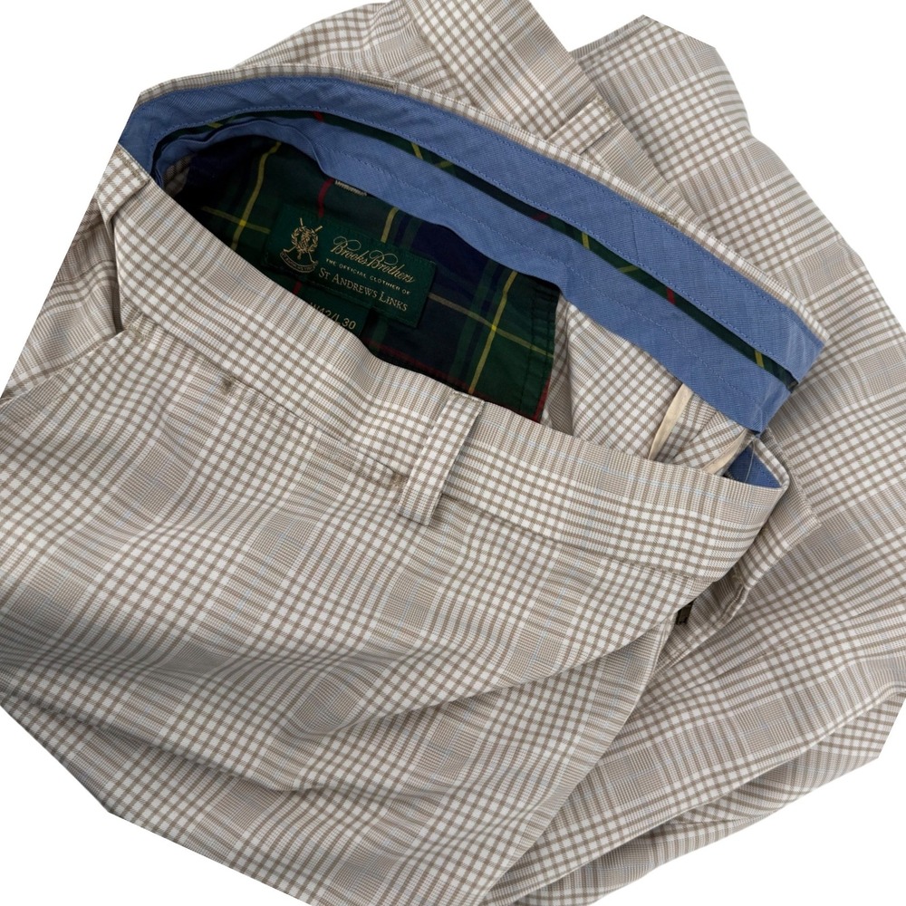 Brooks Brothers St Andrews Links Mens 40x30 Tan Glen Plaid Golf Trousers Pants‎